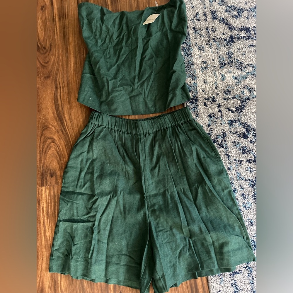 Free People Emerald Green Two-Piece Cropped Top & High-Waist Shorts Set